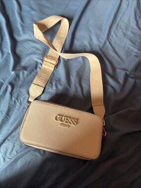 GUESS Cream Crossbody Bag with Branded Wide Strap